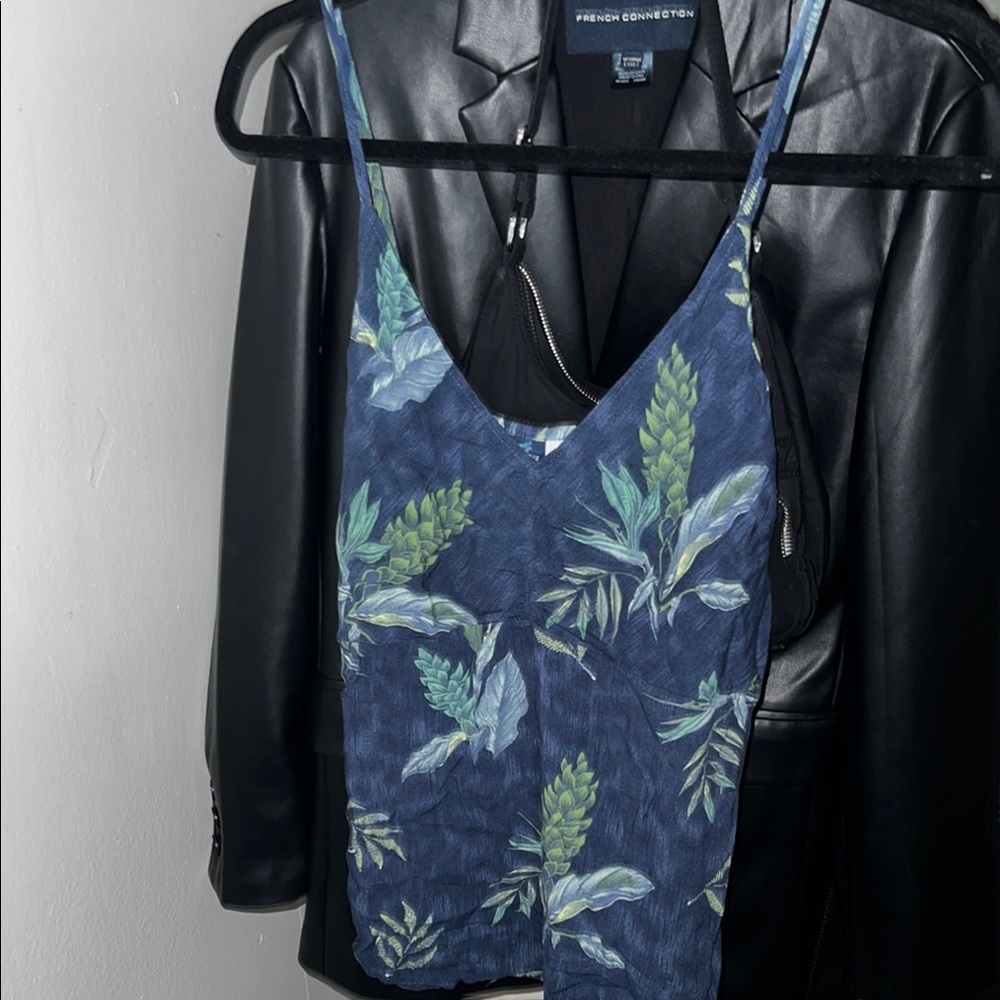 Women’s Navy and Green Hawaiian Leaf Print Camisole